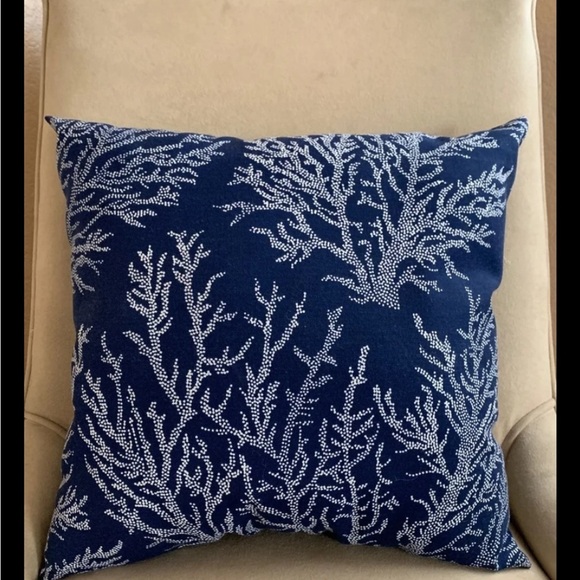Navy Blue Coral Pattern Throw Pillow - Picture 1 of 3